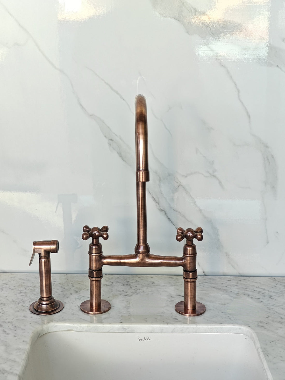 Unlacquered Brass Copper Bridge Faucet, Copper Kitchen Faucets, Vintage Brass Taps - bohoprime