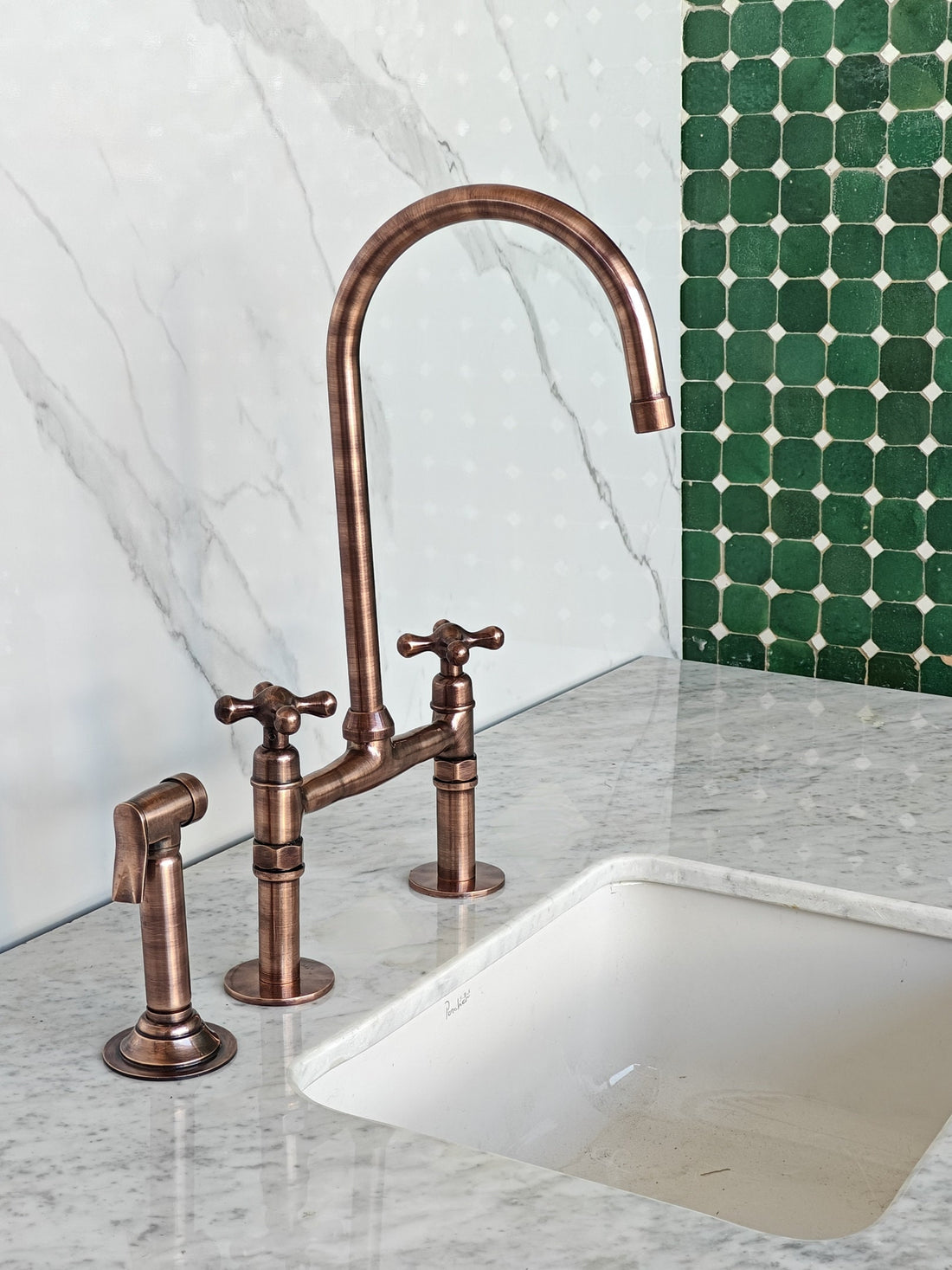 Unlacquered Brass Copper Bridge Faucet, Copper Kitchen Faucets, Vintage Brass Taps - bohoprime