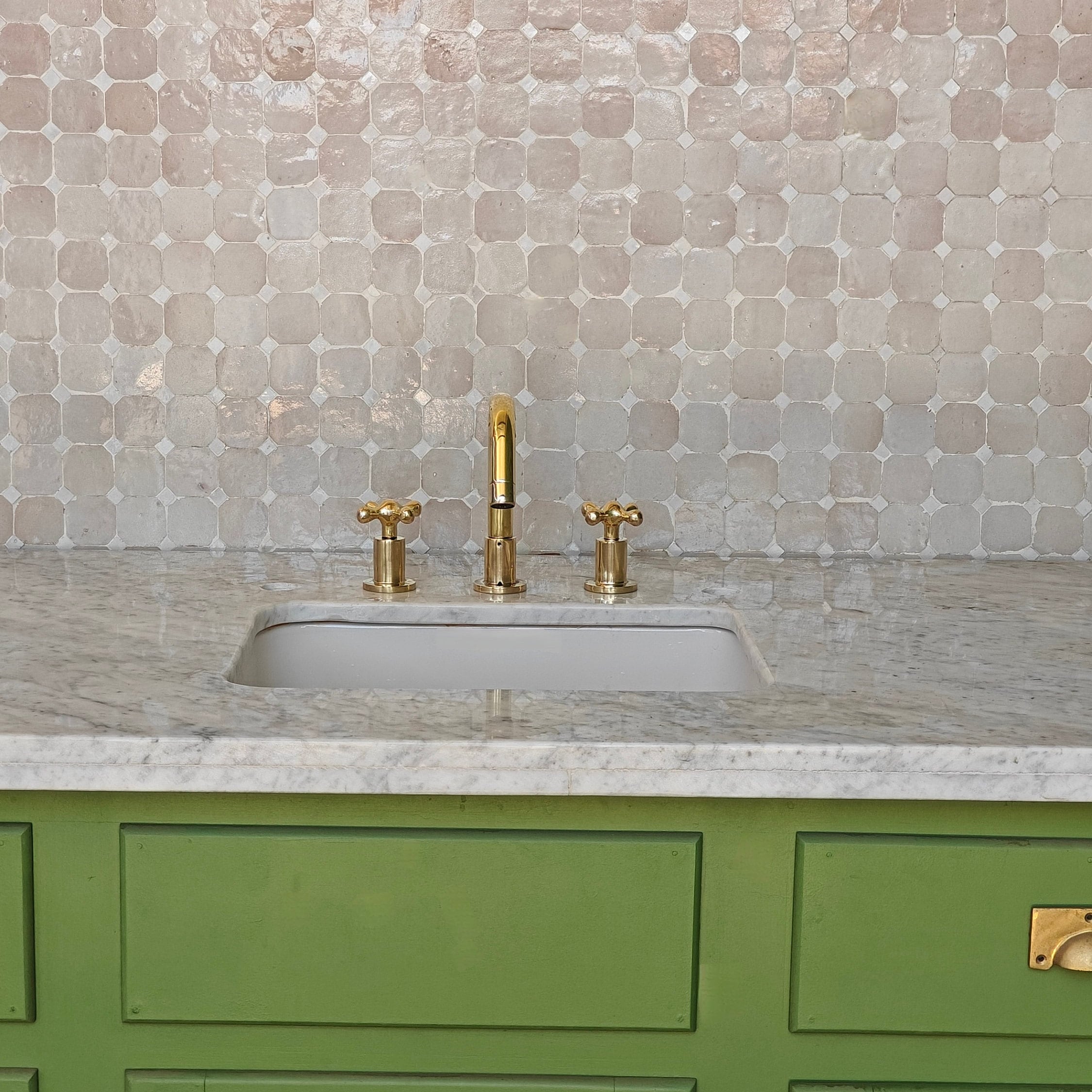 Unlacquered Brass Sink Faucet, Widespread Bathroom Faucet, Vanity 3 Hole Sink, Deck Mount Faucet - bohoprime