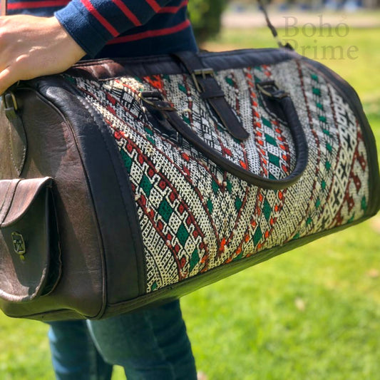 Unique Boho Travel Bag, Boho Bag, Kilim Weekender Bag, Leather Kilim, Overnight Bag, Carpet Bag